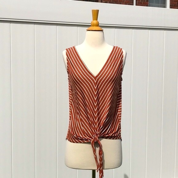 NWT Max Studio Sleeveless Hi-Lo V-neck Striped Shirt Size Medium - Picture 1 of 13